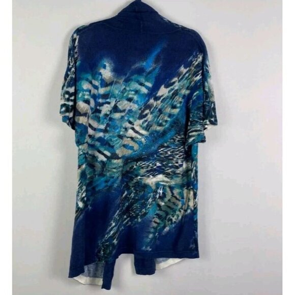 Chicos Fierce Blues Kandyce Cardigan Size 1 US Medium Short Sleeve Open Front - Picture 8 of 12